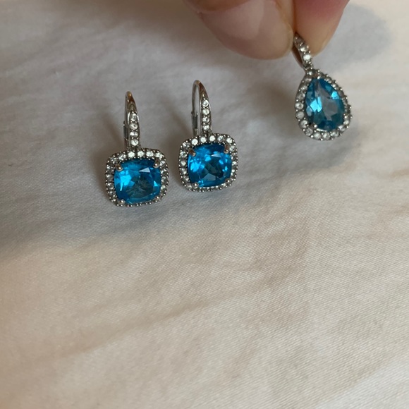 14K white gold with Topaz earrings and pendant set - Picture 1 of 7